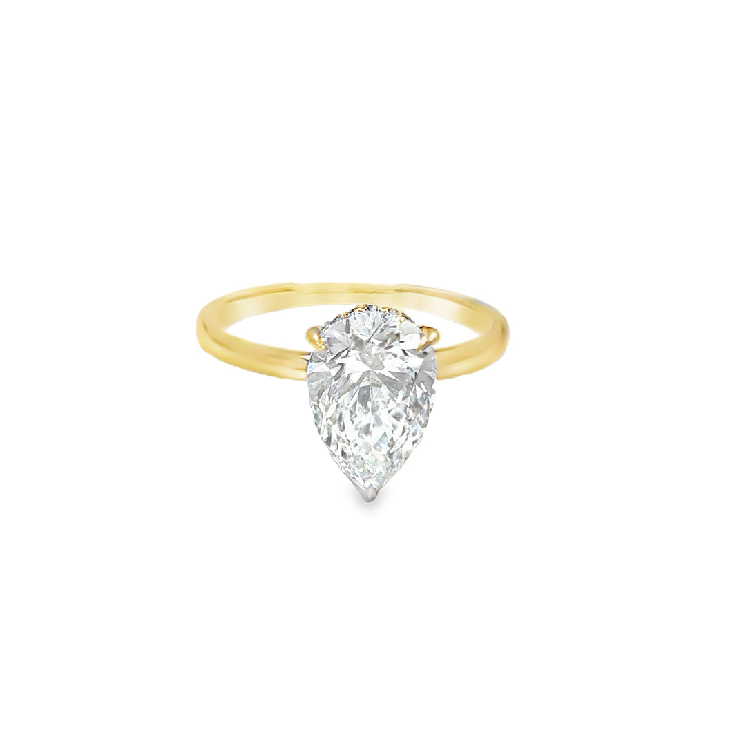 Solitaire Pear Diamanten Ring met Hidden Halo - 18K Geelgoud - 2,07 ct