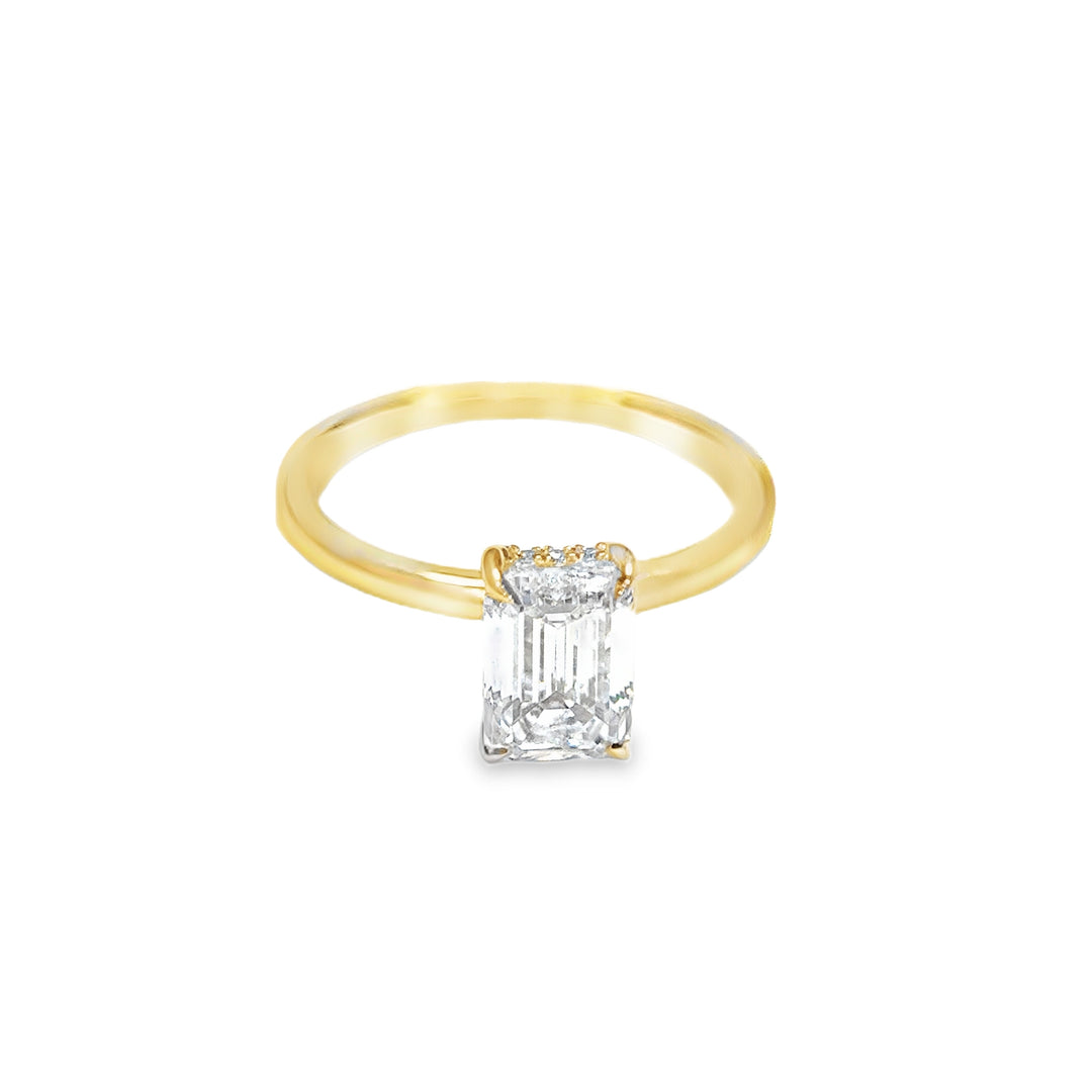 Solitaire Emerald Diamanten Ring met Hidden Halo - 18K Geelgoud - 1,57 ct