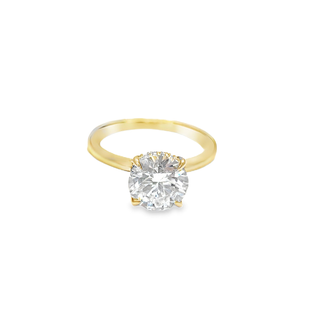 Solitaire Rond Briljant Ring met Hidden Halo - 18K Geelgoud - 2,16 ct
