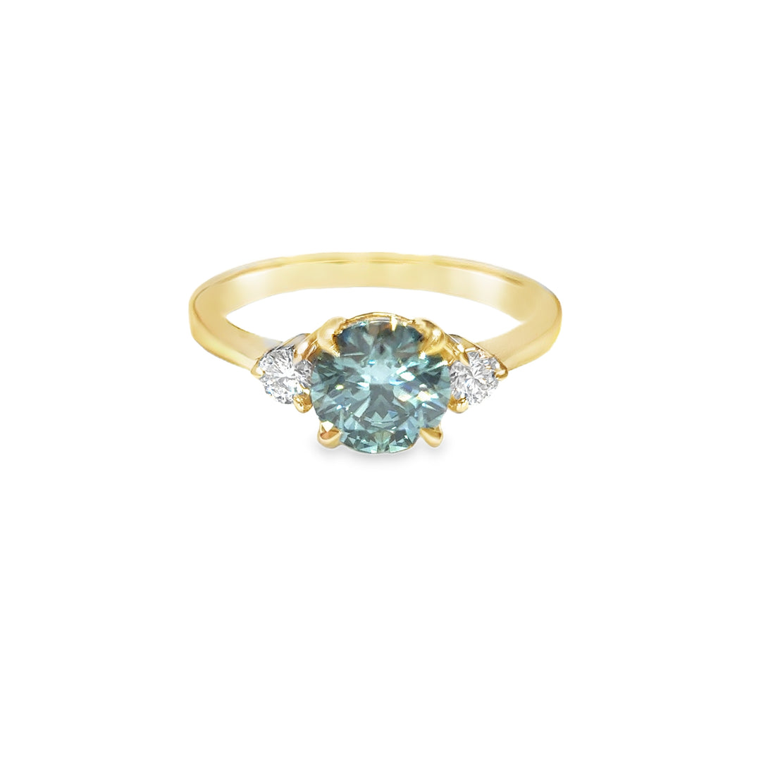 Azuurblauwe Diamanten Ring met Briljant Zijstenen - 18K Geelgoud - 1,22 ct
