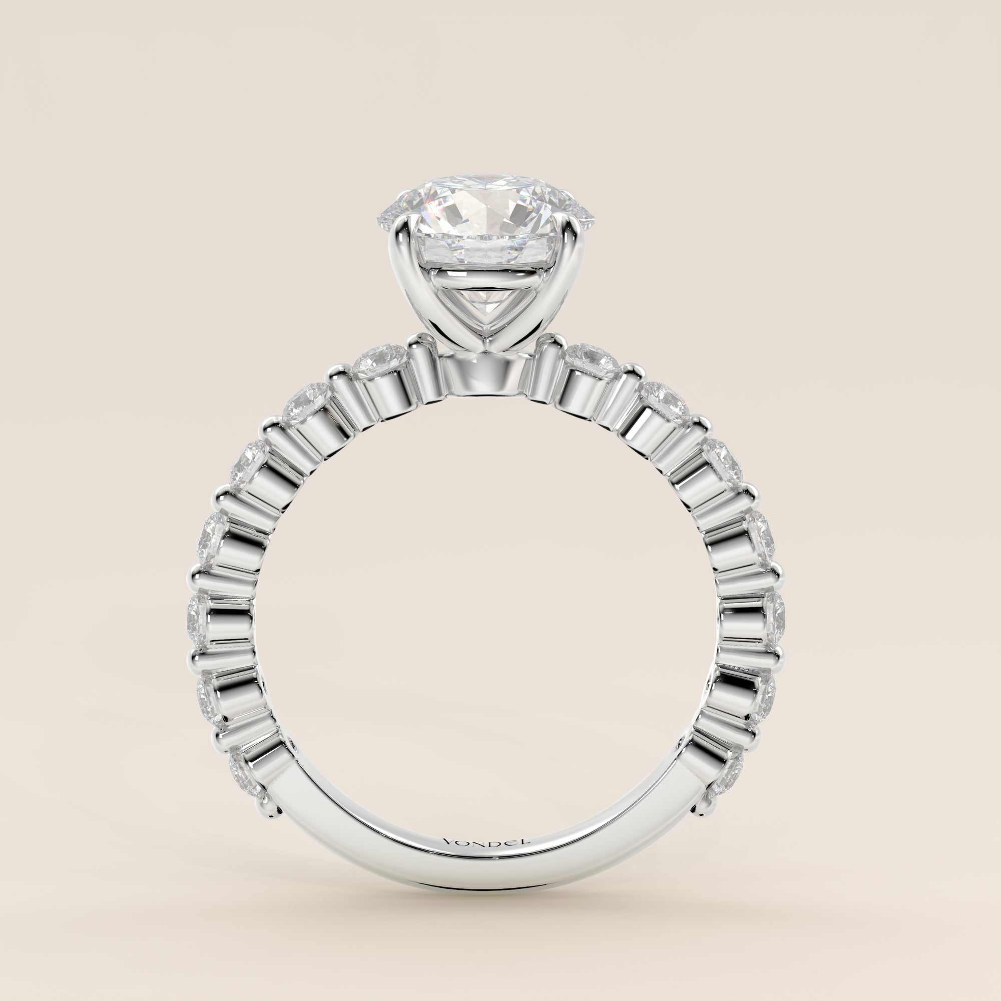 Kelly - Round Solitair Lab Grown Diamond Ring with Round Dot Diamond Band