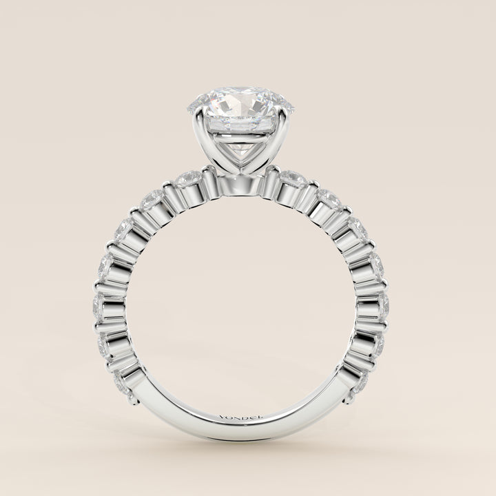 Kelly - Round Solitair Lab Grown Diamond Ring with Round Dot Diamond Band