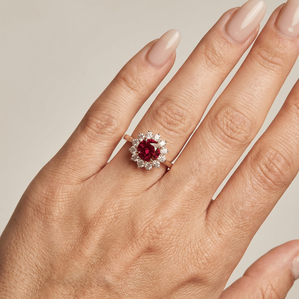 1-5 ct round brilliant lab grown diamond halo flower ring met diamant 18k geelgoud