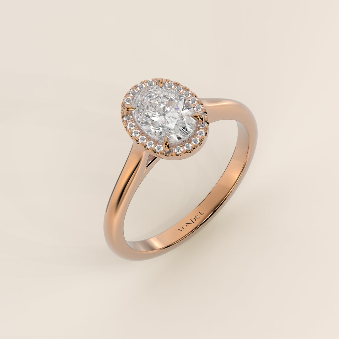 Kelsey - Oval Halo Lab Grown Diamond Ring with Cathedral and High Setting