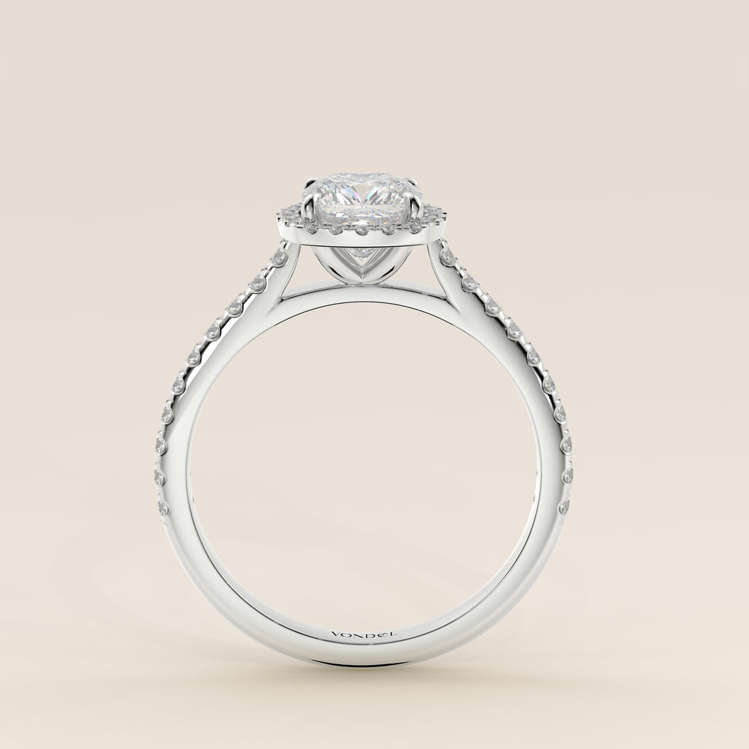 Bague Rosie - Diamants de laboratoire sertis halo coussin et anneau pavé