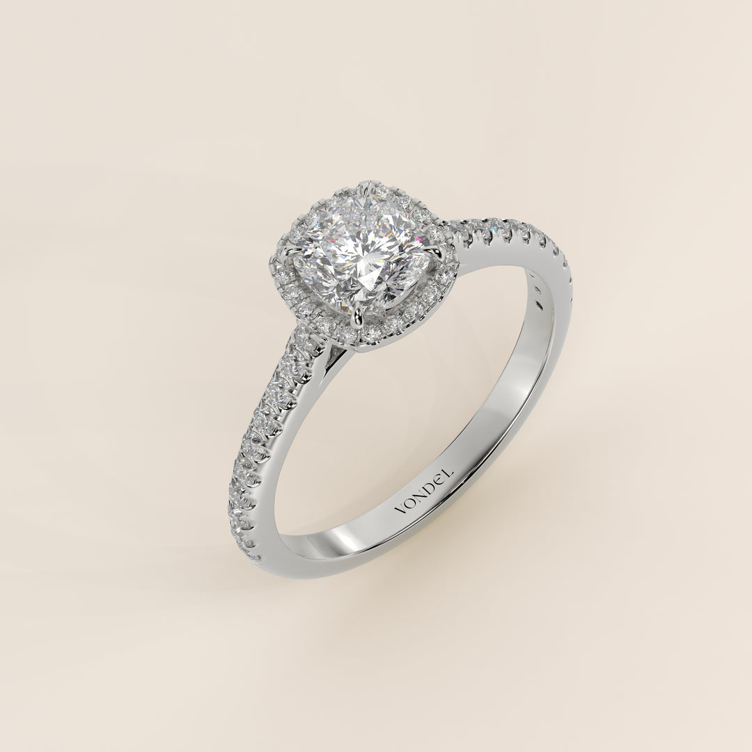 Bague Rosie - Diamants de laboratoire sertis halo coussin et anneau pavé