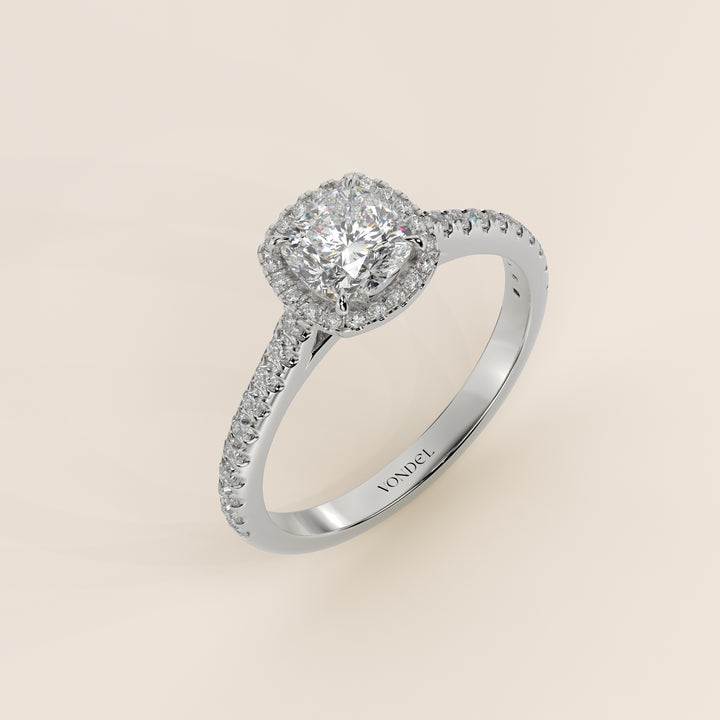 Bague Rosie - Diamants de laboratoire sertis halo coussin et anneau pavé