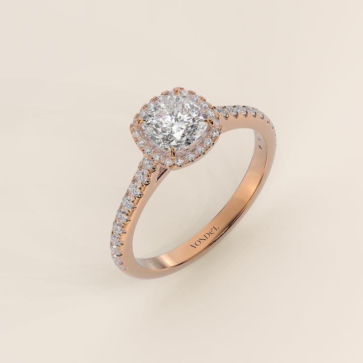 Bague Rosie - Diamants de laboratoire sertis halo coussin et anneau pavé