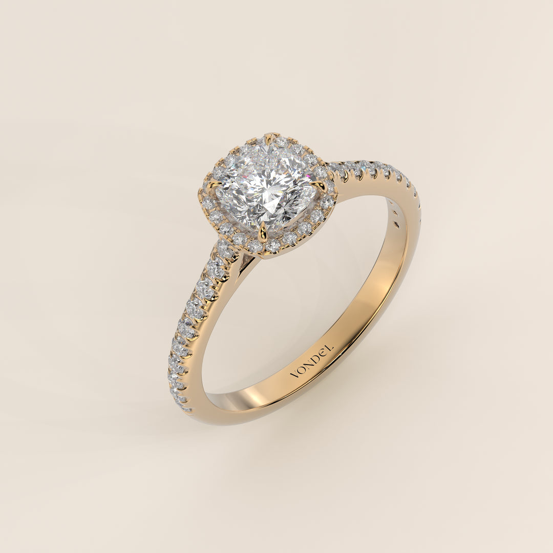 Bague Rosie - Diamants de laboratoire sertis halo coussin et anneau pavé