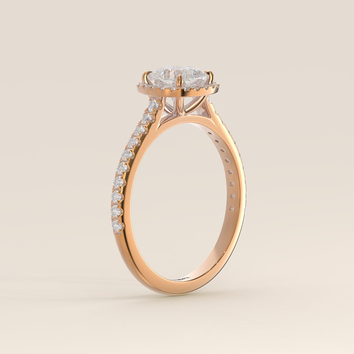 Bague Rosie - Diamants de laboratoire sertis halo coussin et anneau pavé