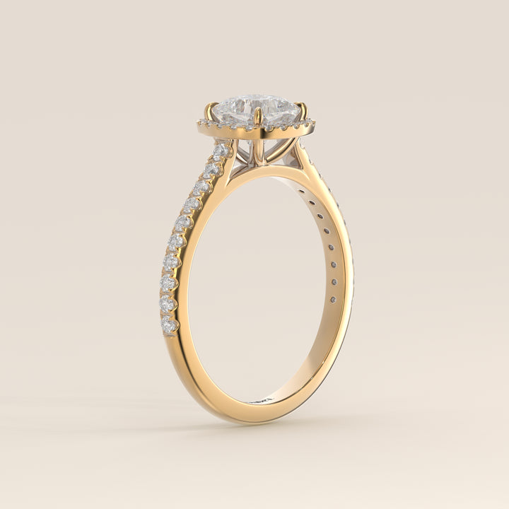 Bague Rosie - Diamants de laboratoire sertis halo coussin et anneau pavé