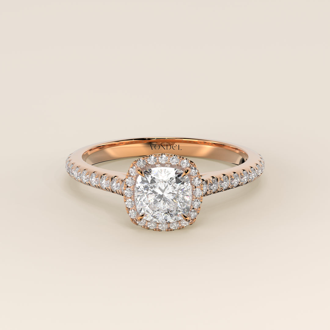 Bague Rosie - Diamants de laboratoire sertis halo coussin et anneau pavé