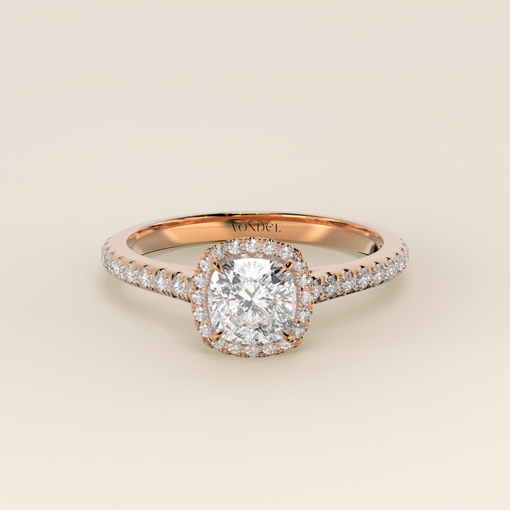 Bague Rosie - Diamants de laboratoire sertis halo coussin et anneau pavé