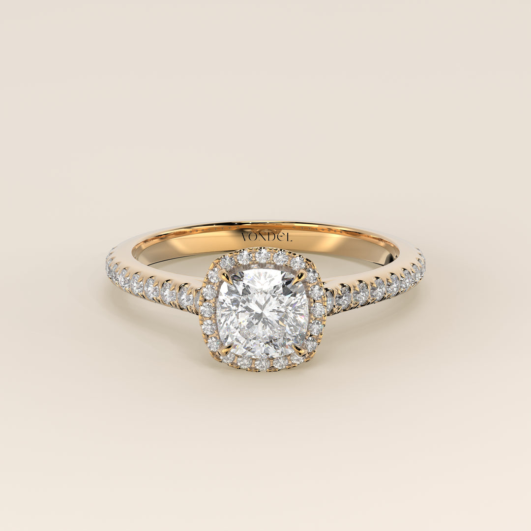 Bague Rosie - Diamants de laboratoire sertis halo coussin et anneau pavé