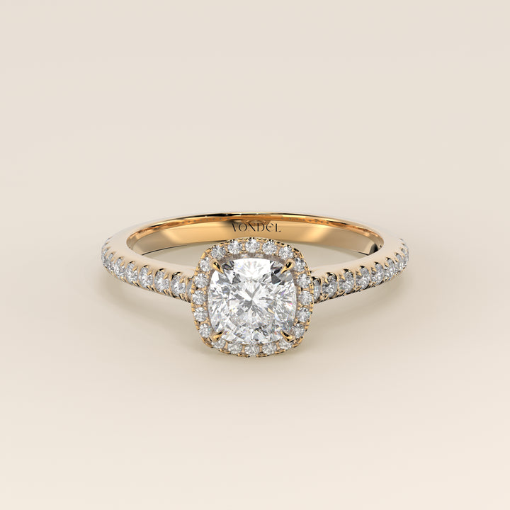 Bague Rosie - Diamants de laboratoire sertis halo coussin et anneau pavé