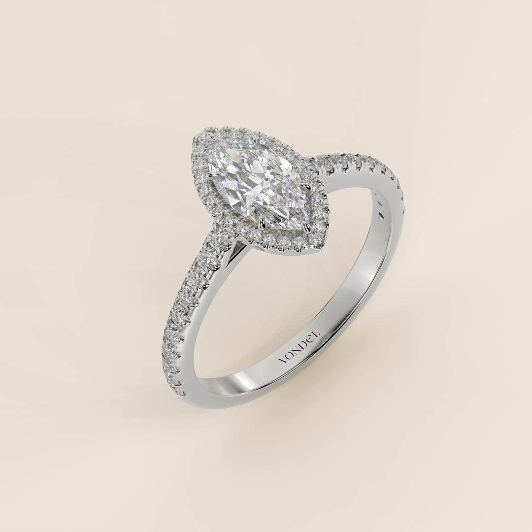 Rosie - Marquise Halo Lab Grown Diamond Ring with Pave Band