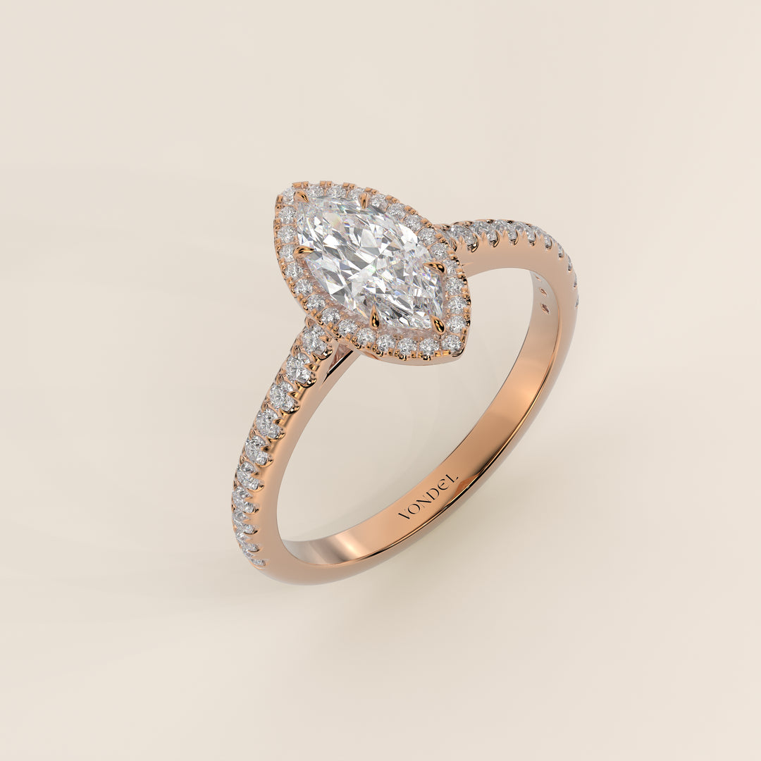 Rosie - Marquise Halo Lab Grown Diamond Ring with Pave Band