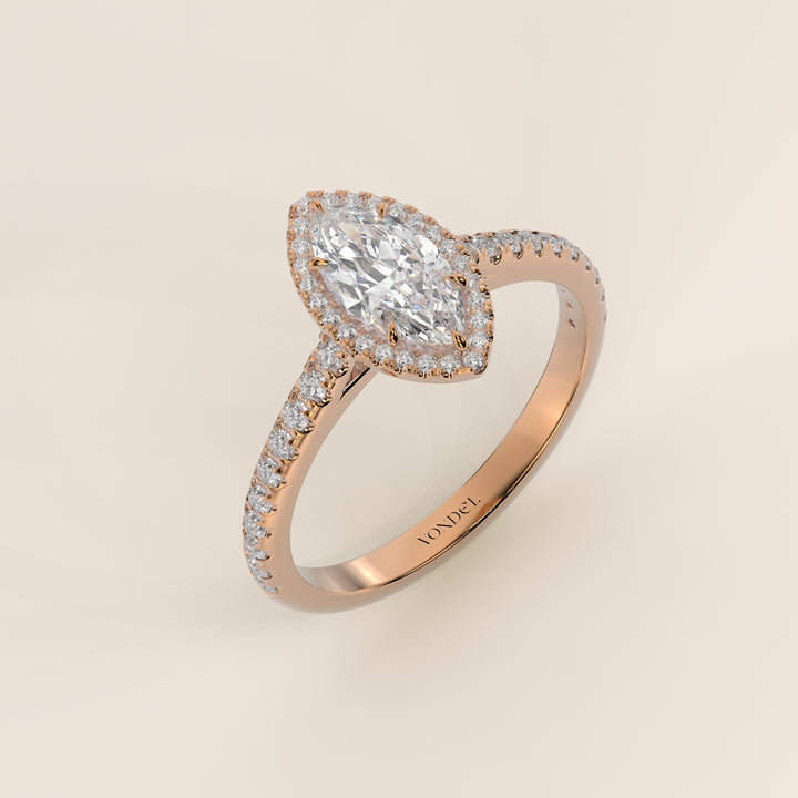 Rosie - Marquise Halo Lab Grown Diamond Ring with Pave Band