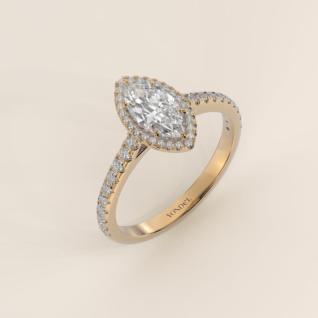 Rosie - Marquise Halo Lab Grown Diamond Ring with Pave Band