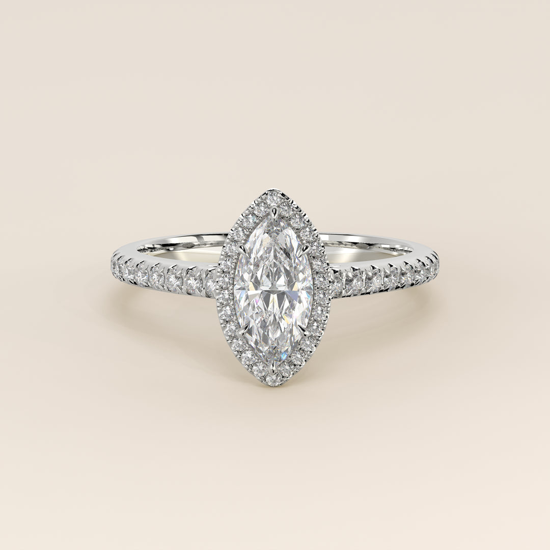 Rosie - Marquise Halo Lab Grown Diamond Ring with Pave Band