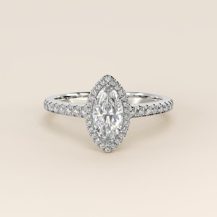 Rosie - Marquise Halo Lab Grown Diamond Ring with Pave Band