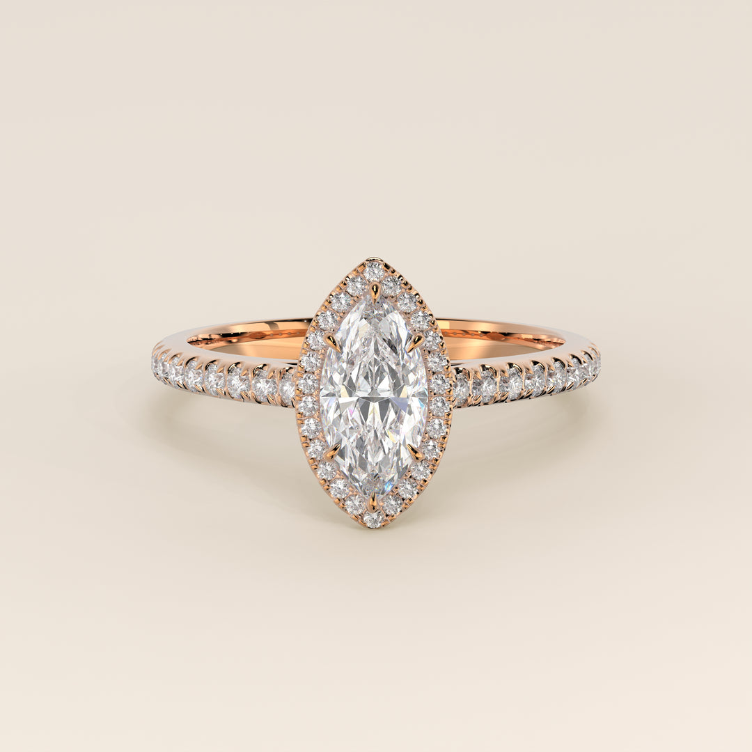 Rosie - Marquise Halo Lab Grown Diamond Ring with Pave Band