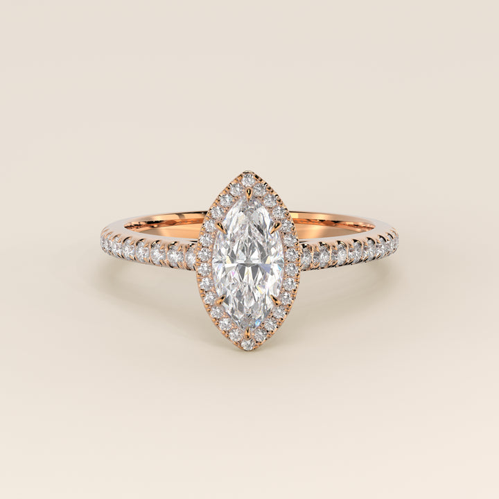 Rosie - Marquise Halo Lab Grown Diamond Ring with Pave Band