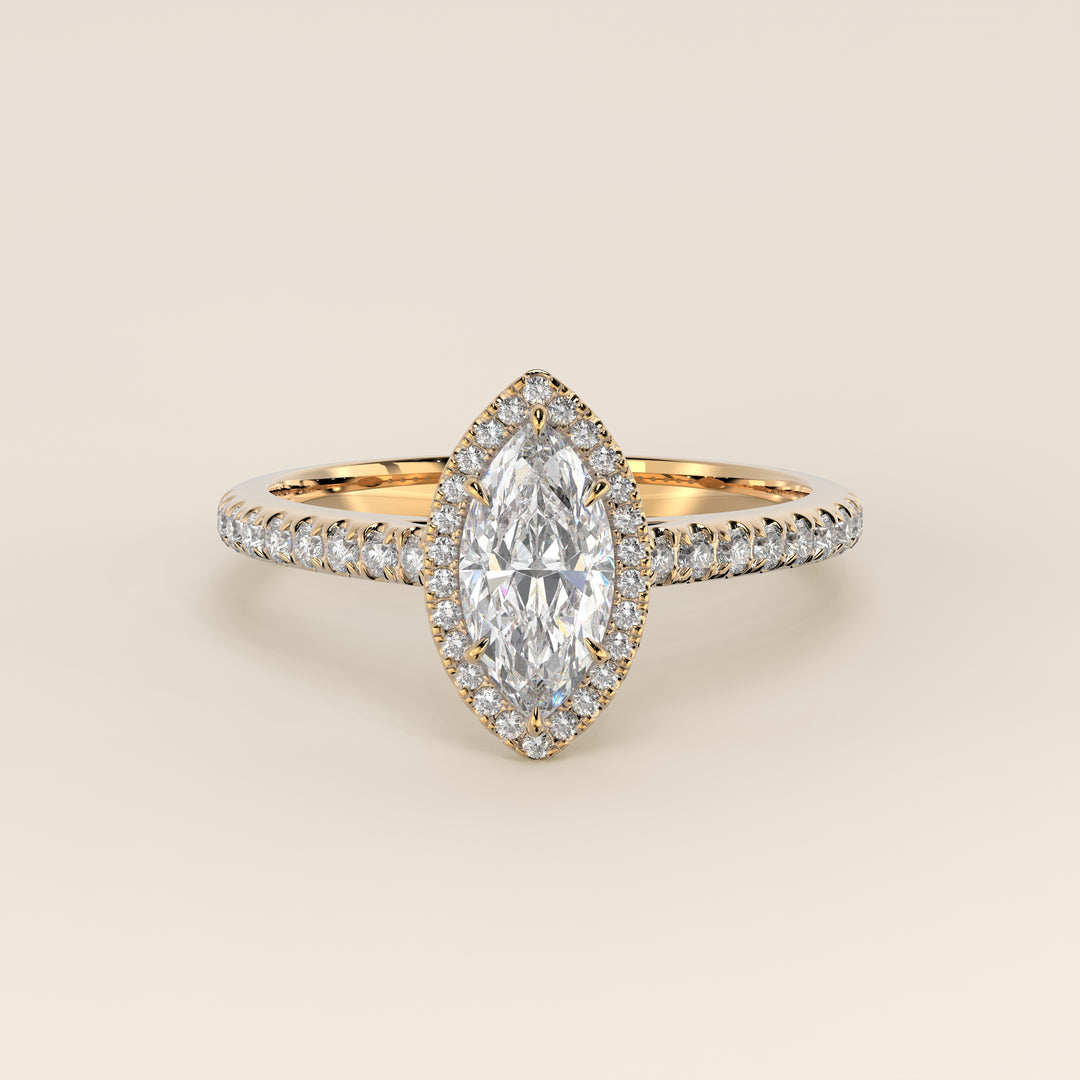 Rosie - Marquise Halo Lab Grown Diamond Ring with Pave Band