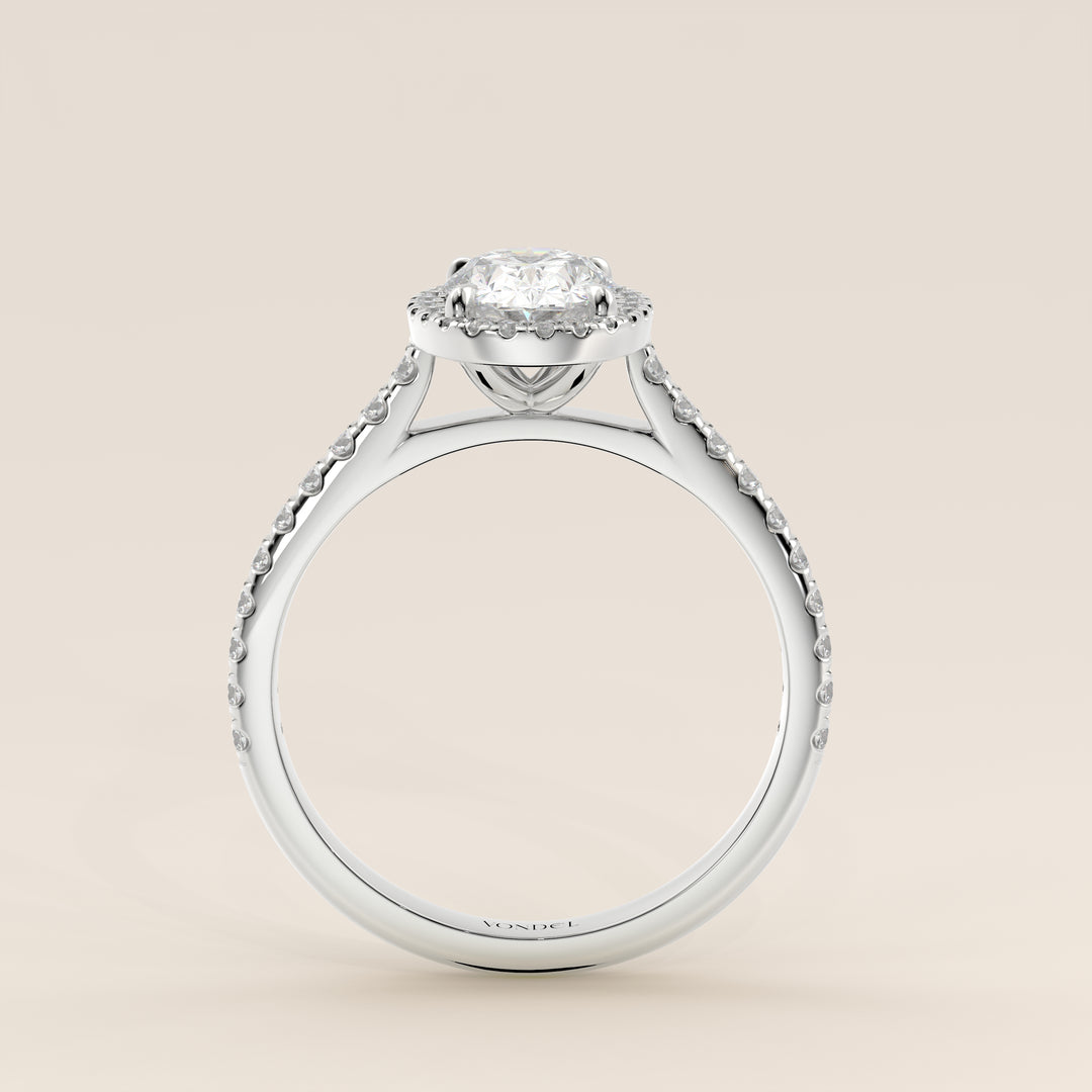 Rosie - Oval Halo Lab Grown Diamond Ring with Pave Band