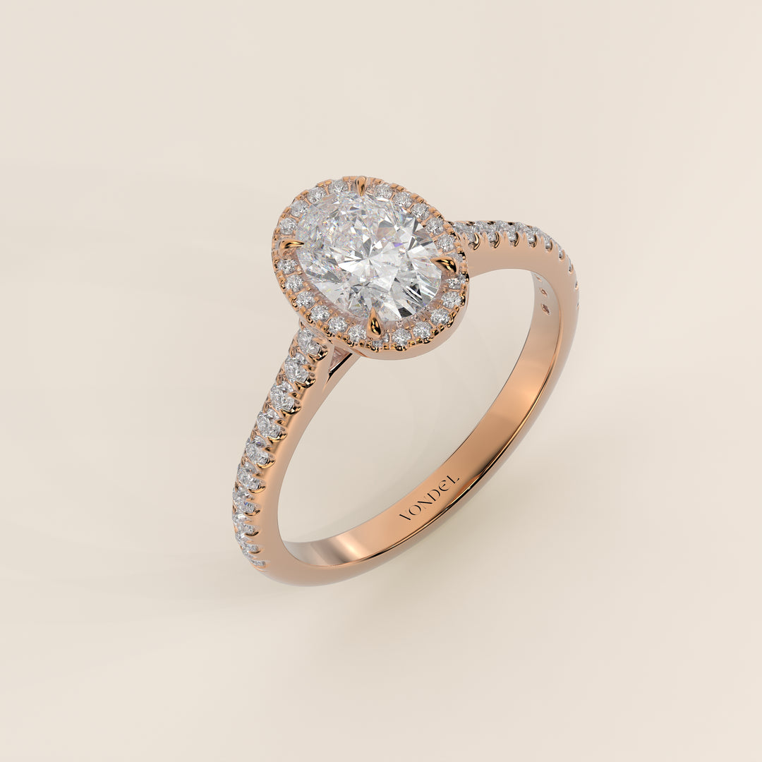 Rosie - Oval Halo Lab Grown Diamond Ring with Pave Band
