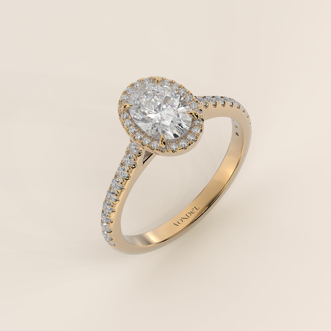 Rosie - Oval Halo Lab Grown Diamond Ring with Pave Band