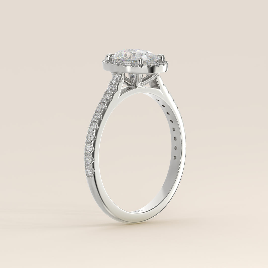 Rosie - Oval Halo Lab Grown Diamond Ring with Pave Band