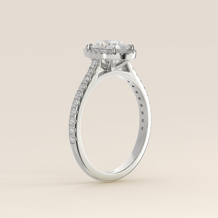 Rosie - Oval Halo Lab Grown Diamond Ring with Pave Band