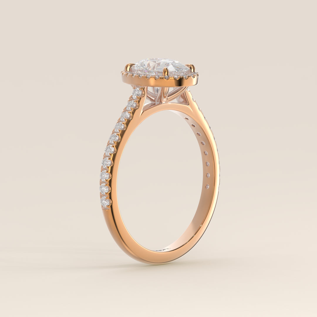 Rosie - Oval Halo Lab Grown Diamond Ring with Pave Band