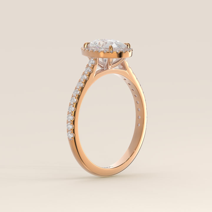 Rosie - Oval Halo Lab Grown Diamond Ring with Pave Band