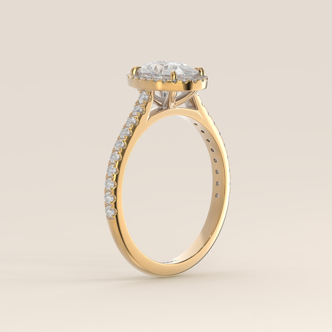 Rosie - Oval Halo Lab Grown Diamond Ring with Pave Band