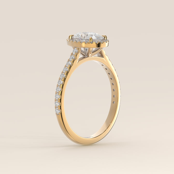 Rosie - Oval Halo Lab Grown Diamond Ring with Pave Band