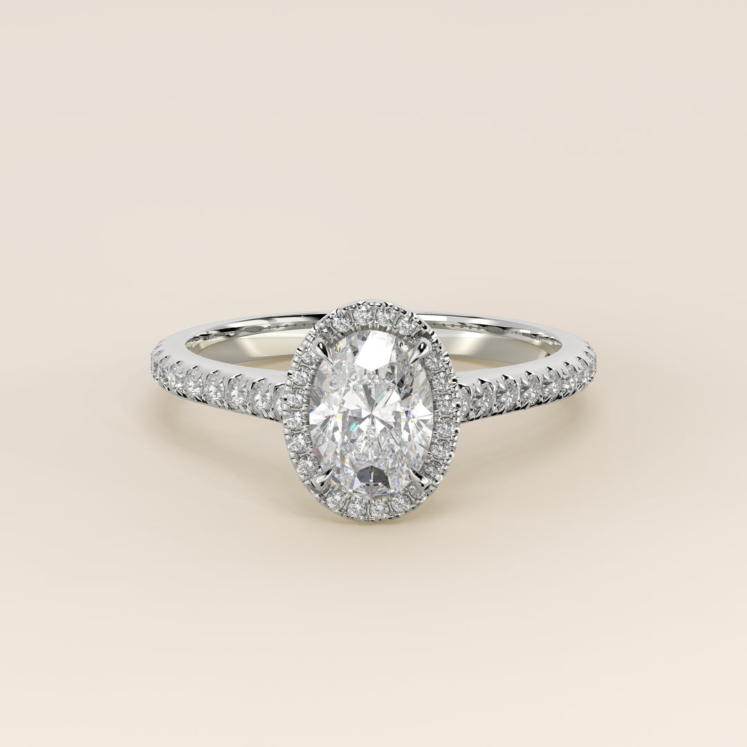 Rosie - Oval Halo Lab Grown Diamond Ring with Pave Band