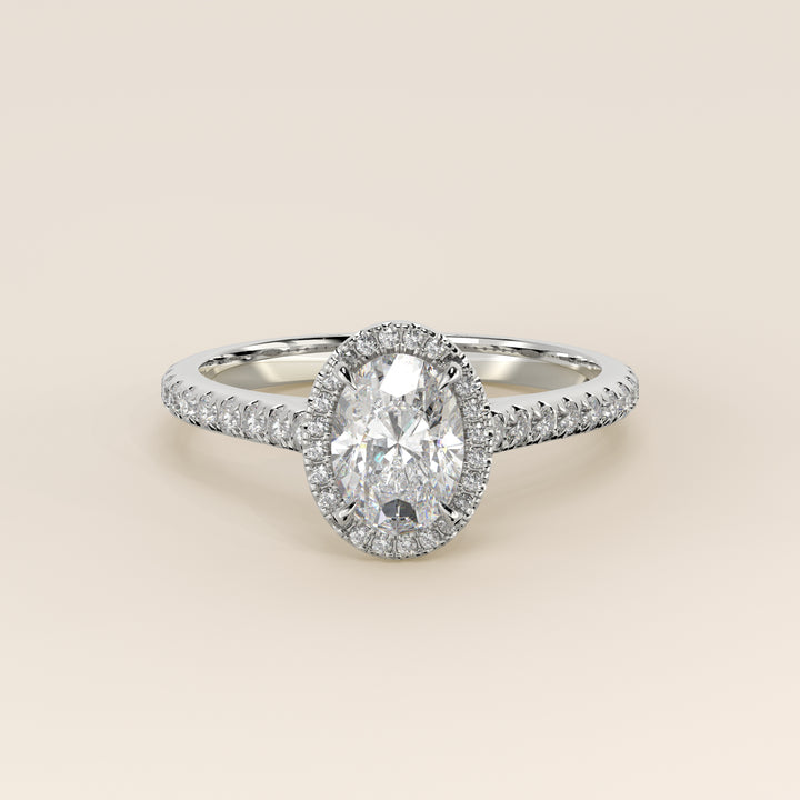 Rosie - Oval Halo Lab Grown Diamond Ring with Pave Band