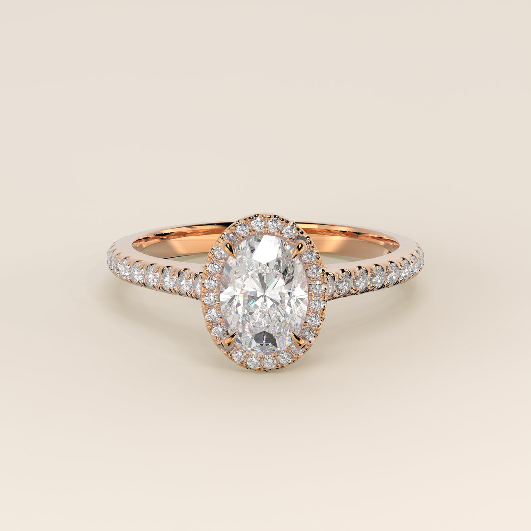 Rosie - Oval Halo Lab Grown Diamond Ring with Pave Band