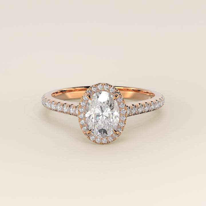 Rosie - Oval Halo Lab Grown Diamond Ring with Pave Band