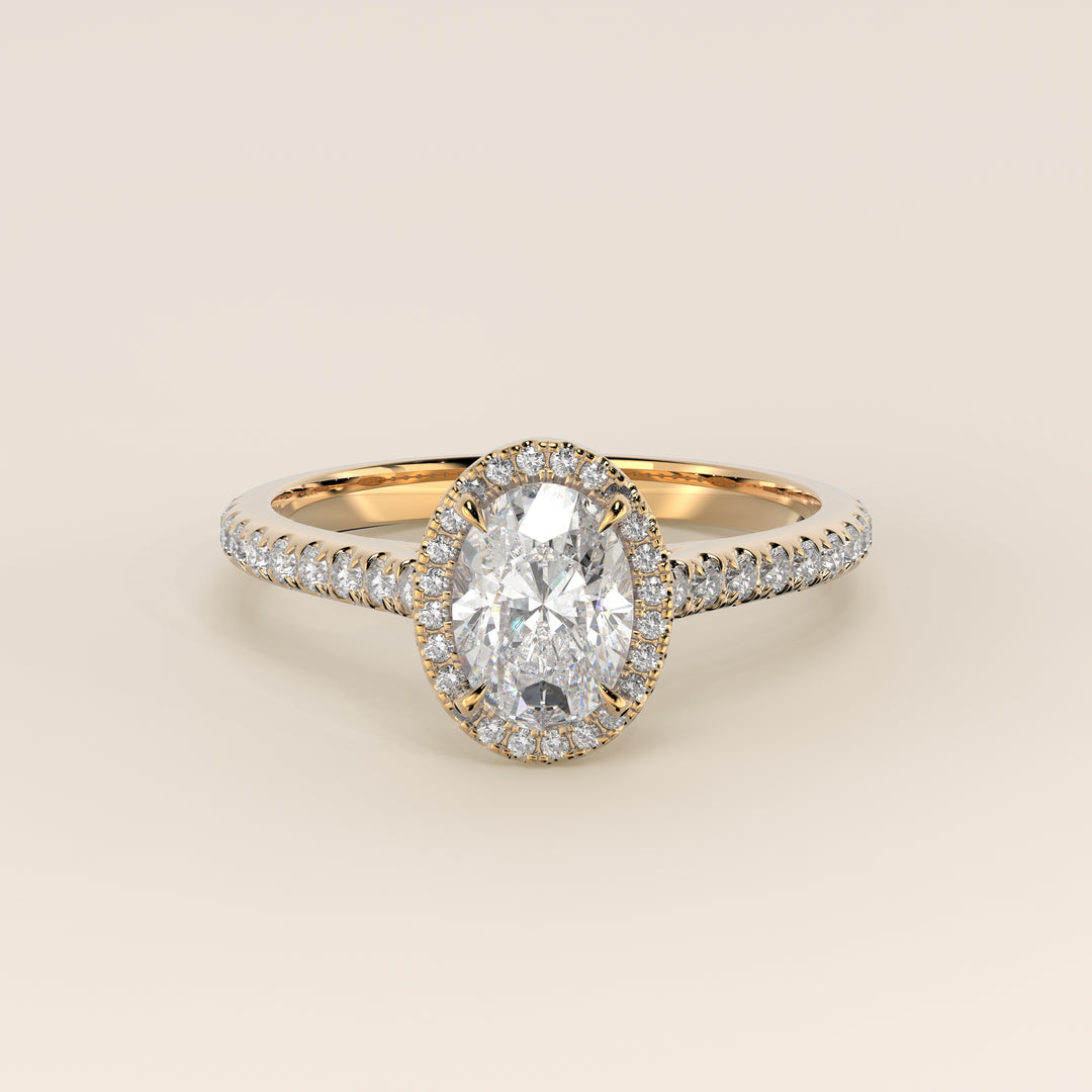 Rosie - Oval Halo Lab Grown Diamond Ring with Pave Band