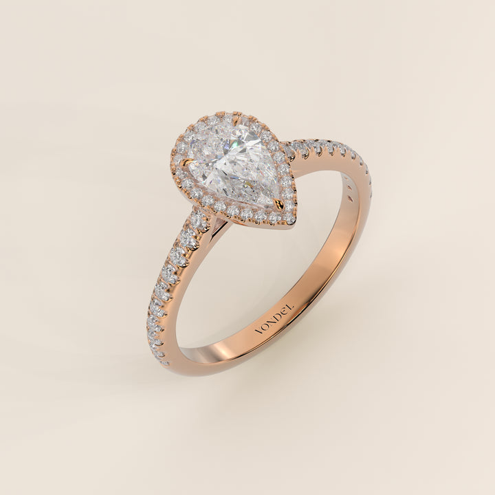 Rosie – Birnenförmiger Halo-Ring mit im Labor gezüchtetem Diamanten und Pavé-Fassung