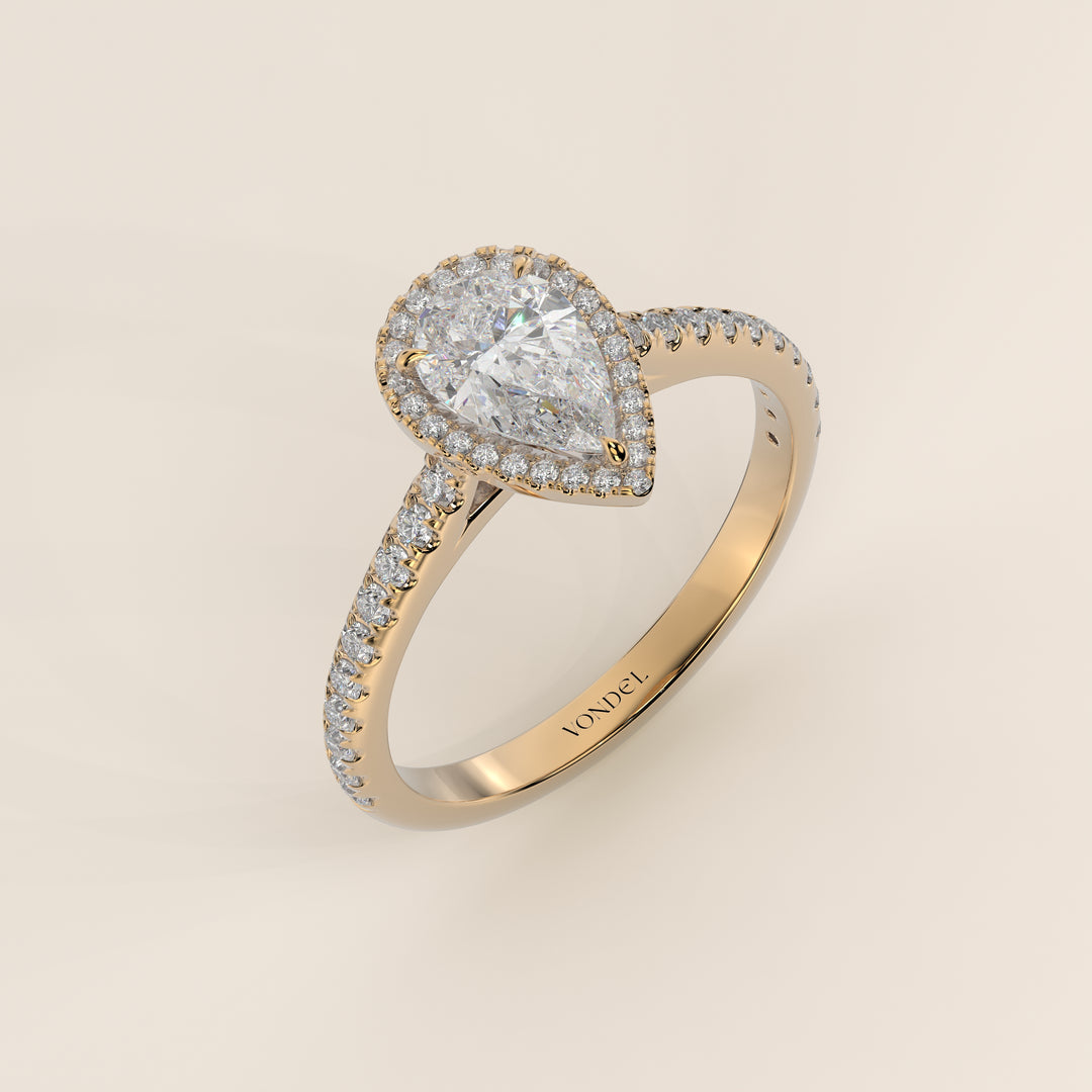 Rosie – Birnenförmiger Halo-Ring mit im Labor gezüchtetem Diamanten und Pavé-Fassung
