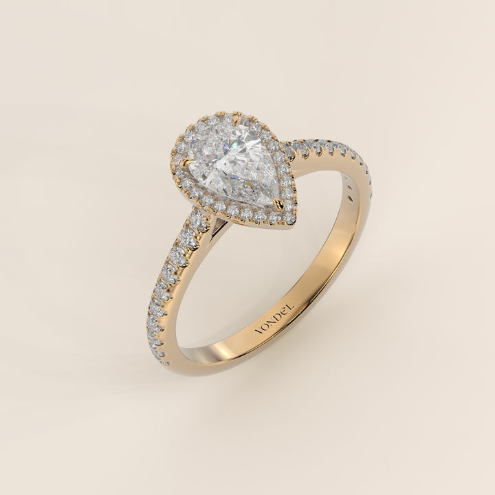 Rosie – Birnenförmiger Halo-Ring mit im Labor gezüchtetem Diamanten und Pavé-Fassung