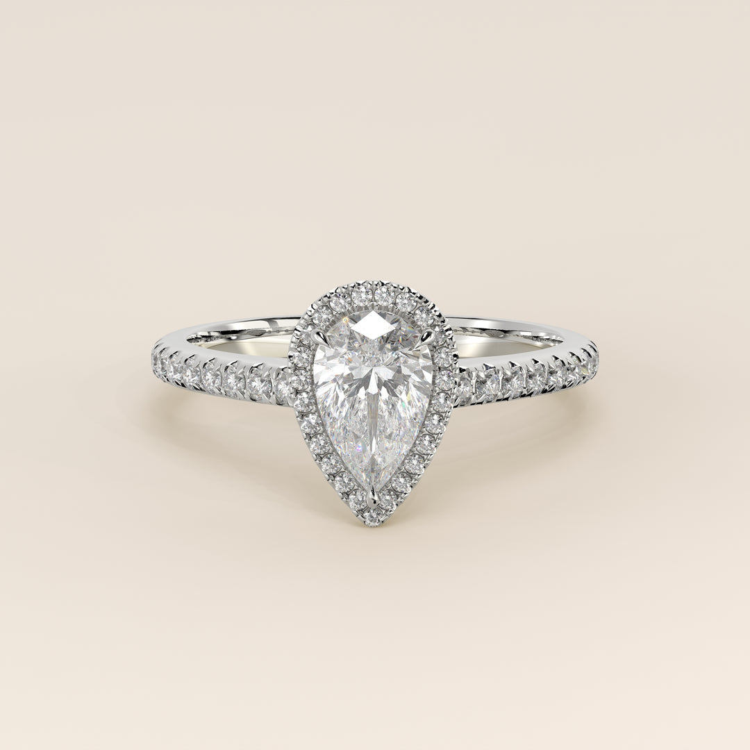 Rosie – Birnenförmiger Halo-Ring mit im Labor gezüchtetem Diamanten und Pavé-Fassung