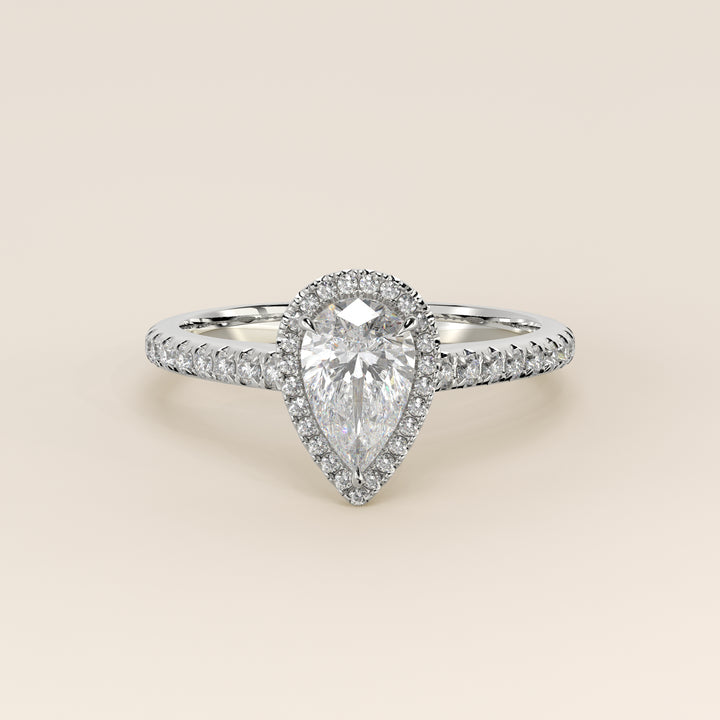 Rosie – Birnenförmiger Halo-Ring mit im Labor gezüchtetem Diamanten und Pavé-Fassung