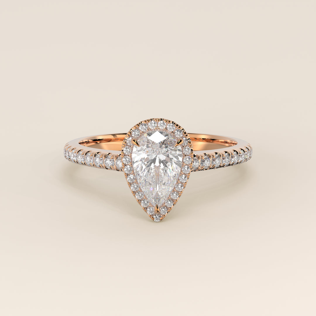 Rosie – Birnenförmiger Halo-Ring mit im Labor gezüchtetem Diamanten und Pavé-Fassung