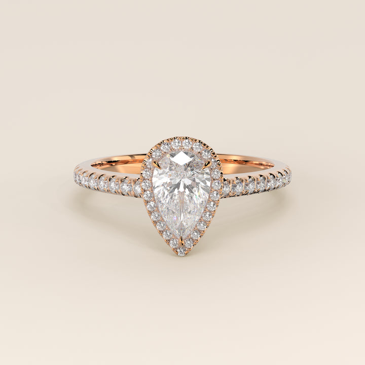 Rosie – Birnenförmiger Halo-Ring mit im Labor gezüchtetem Diamanten und Pavé-Fassung