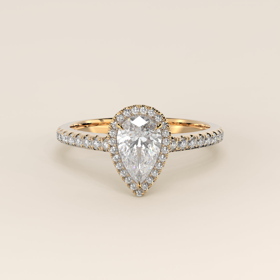 Rosie – Birnenförmiger Halo-Ring mit im Labor gezüchtetem Diamanten und Pavé-Fassung